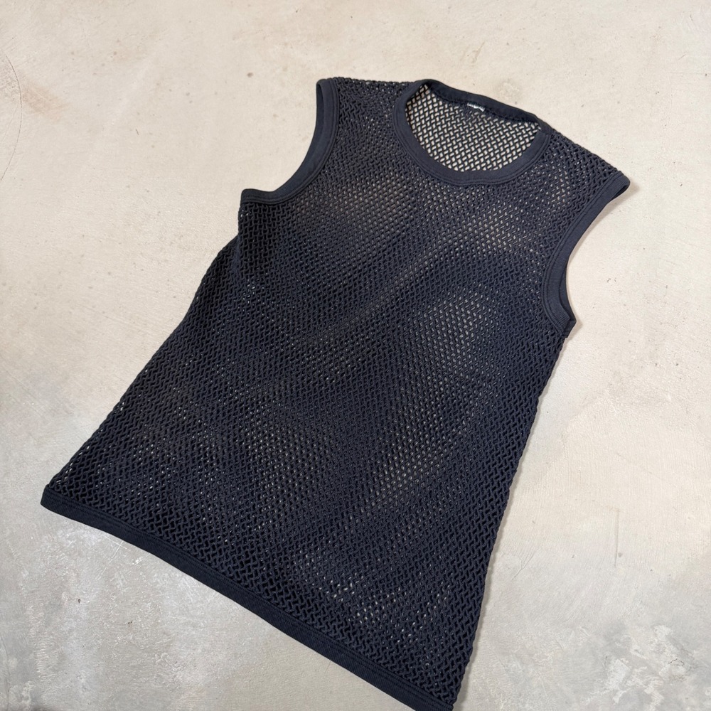 vintage 90s Mens Black Fishnet Mesh String Tank Top Vest Sleeveless Undershirt
